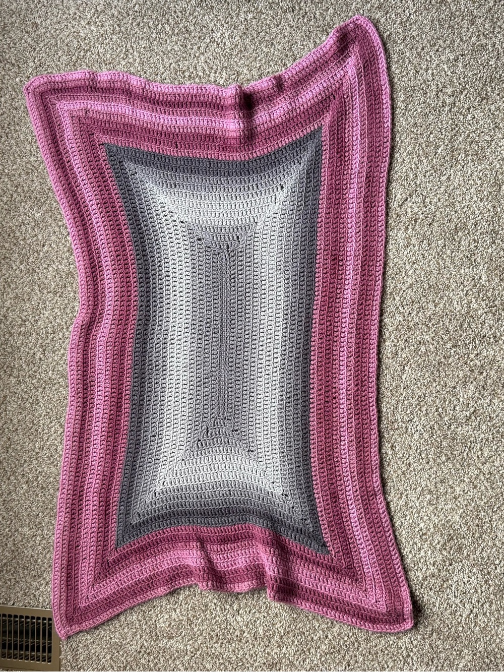 Handmade Crochet Baby Blanket – Pink & Gray Soft Baby Girl Blanket